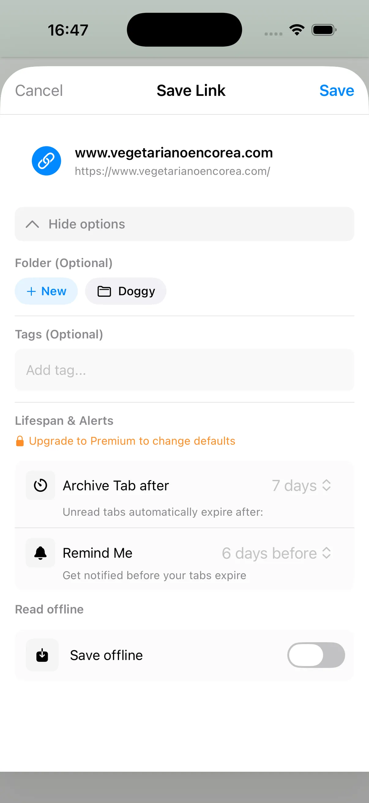 Create tab inside app